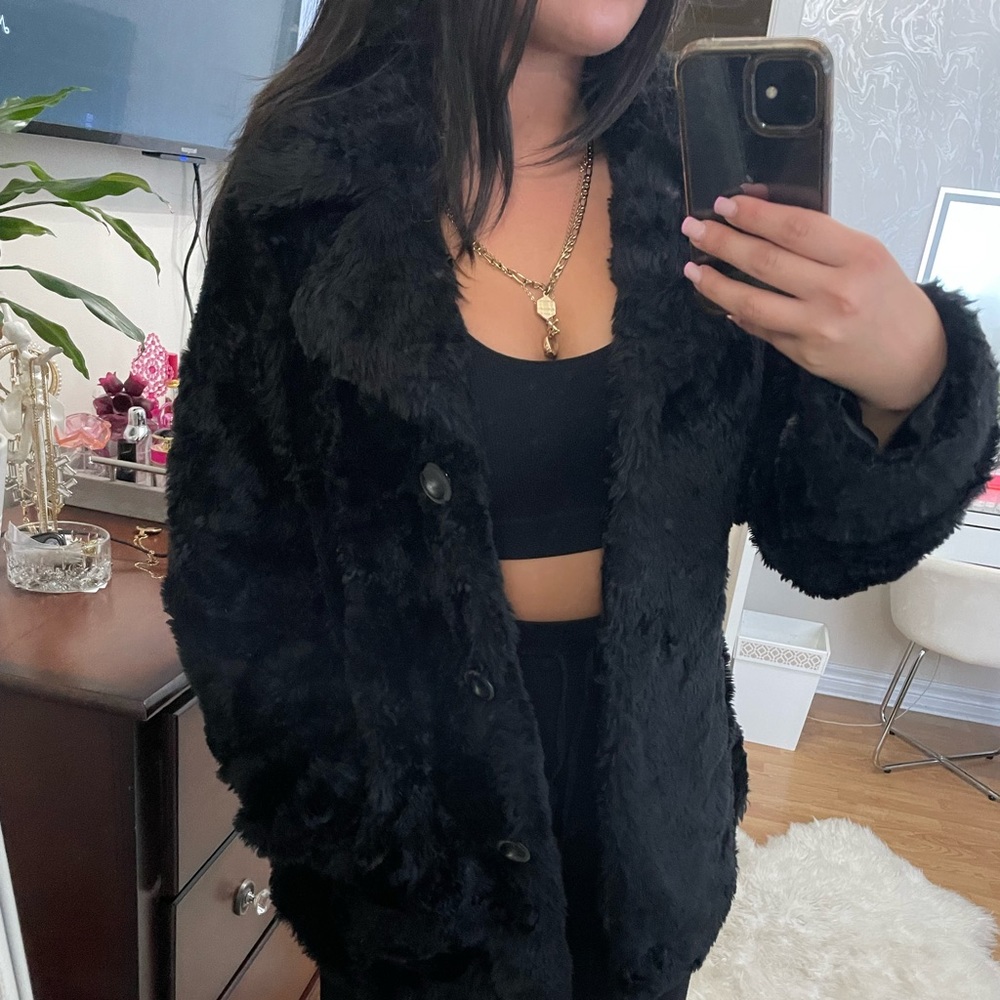 Black faux fur coat